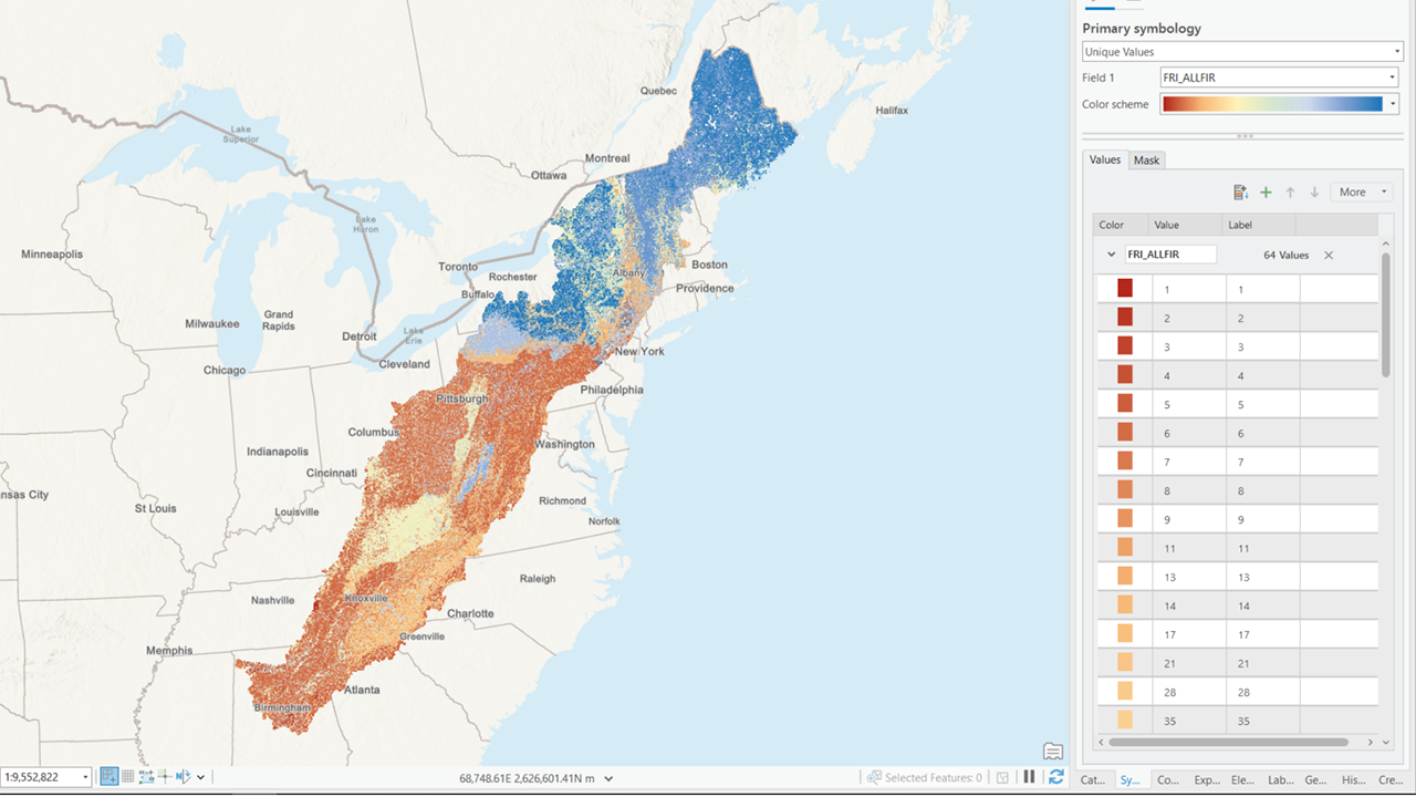 A map of BPS data for the Appalachians displayed on FRI_ALLFIR